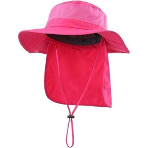 Unisex Rose 100% Polyester Wide Brim Mesh Vent Neck Flap Adjustable Fishing Hat